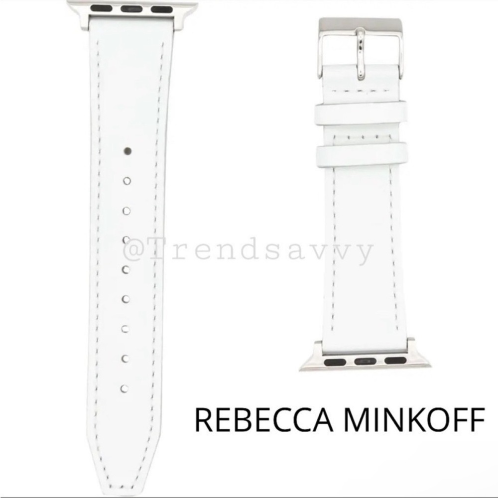Rebecca Minkoff White Silver Smooth Leather Apple Watch Band 38MM 40MM Strap